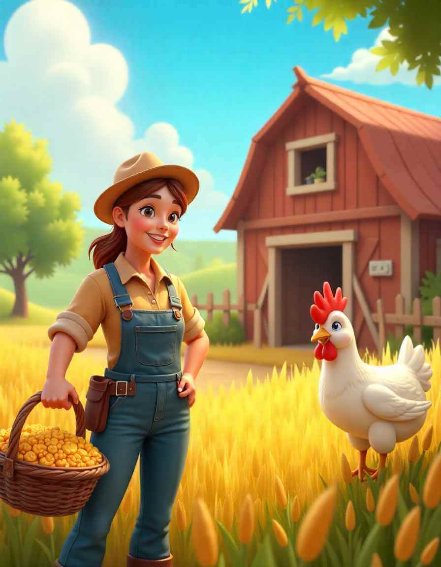 Corn fields and barns at sunset